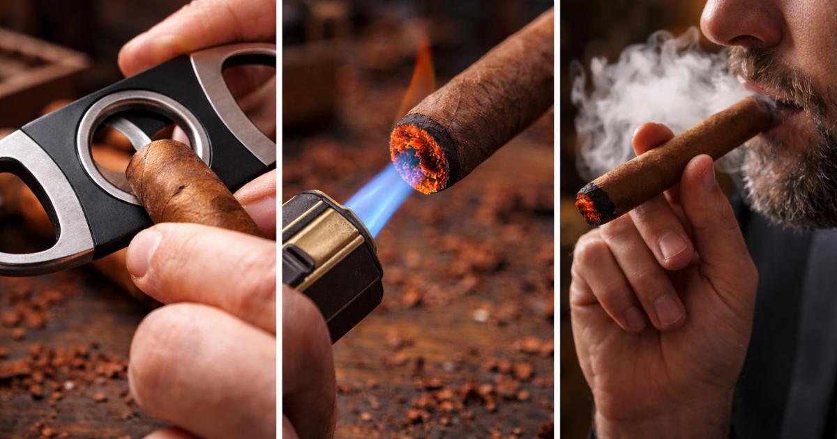 preparación, corte y encendido del puros